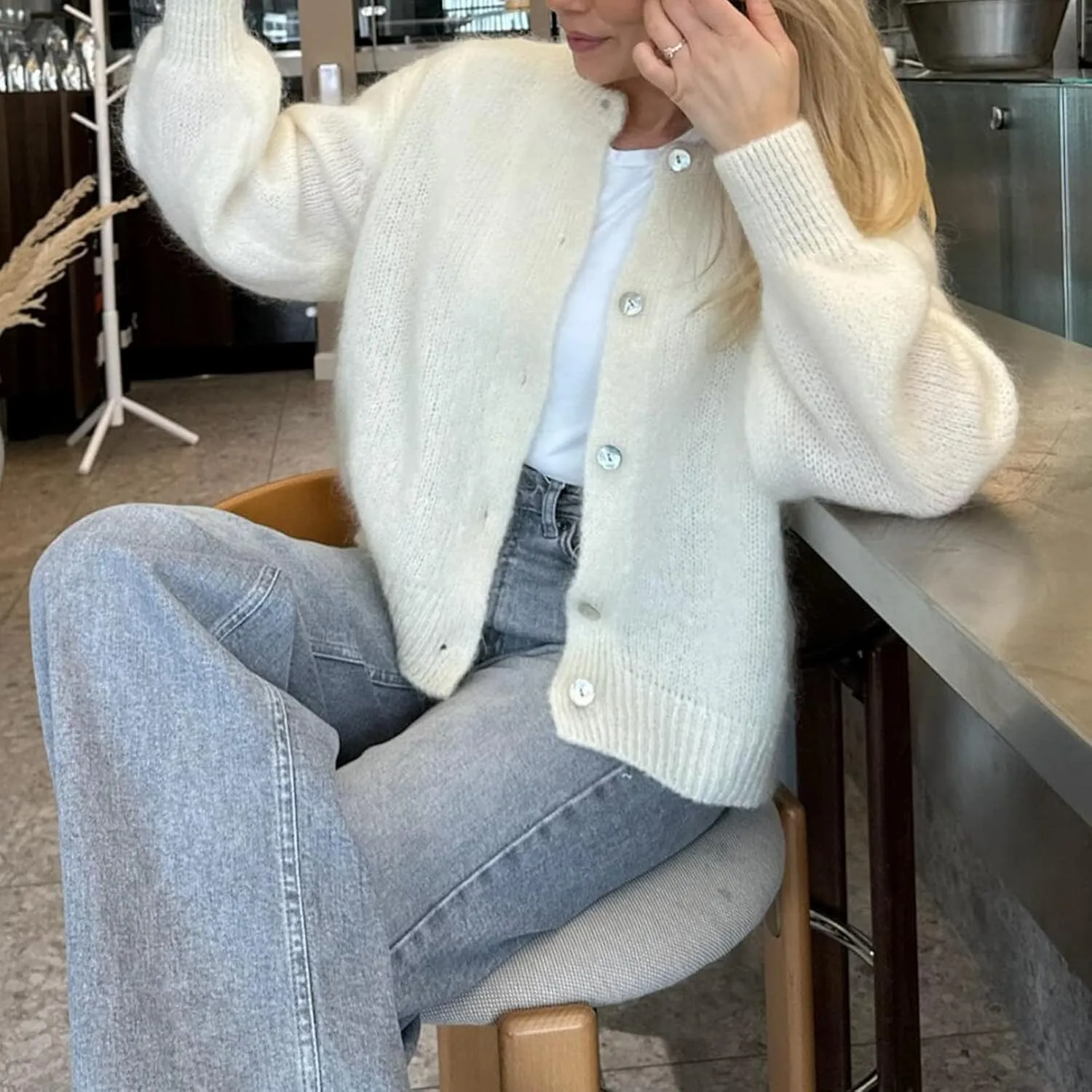 Women Warm Knit Button up Sweaters Open Front Long Sleeve Cardigans Knitwear Sweater Top