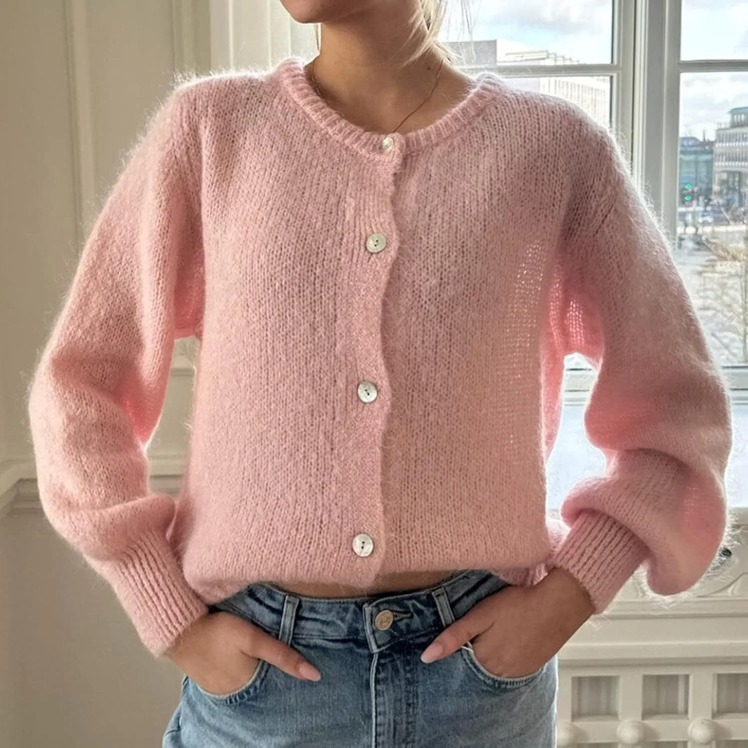 Women Warm Knit Button up Sweaters Open Front Long Sleeve Cardigans Knitwear Sweater Top
