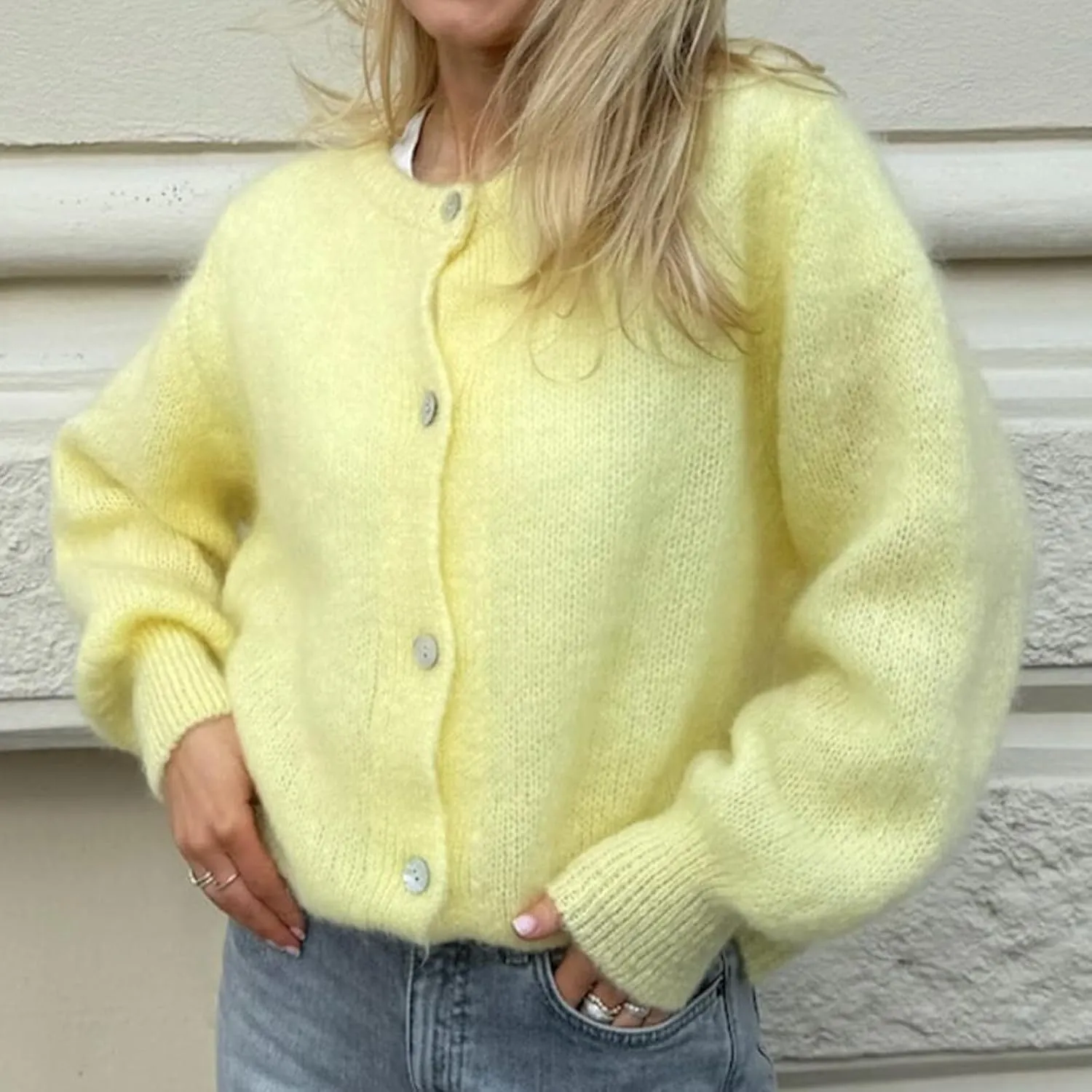 Women Warm Knit Button up Sweaters Open Front Long Sleeve Cardigans Knitwear Sweater Top
