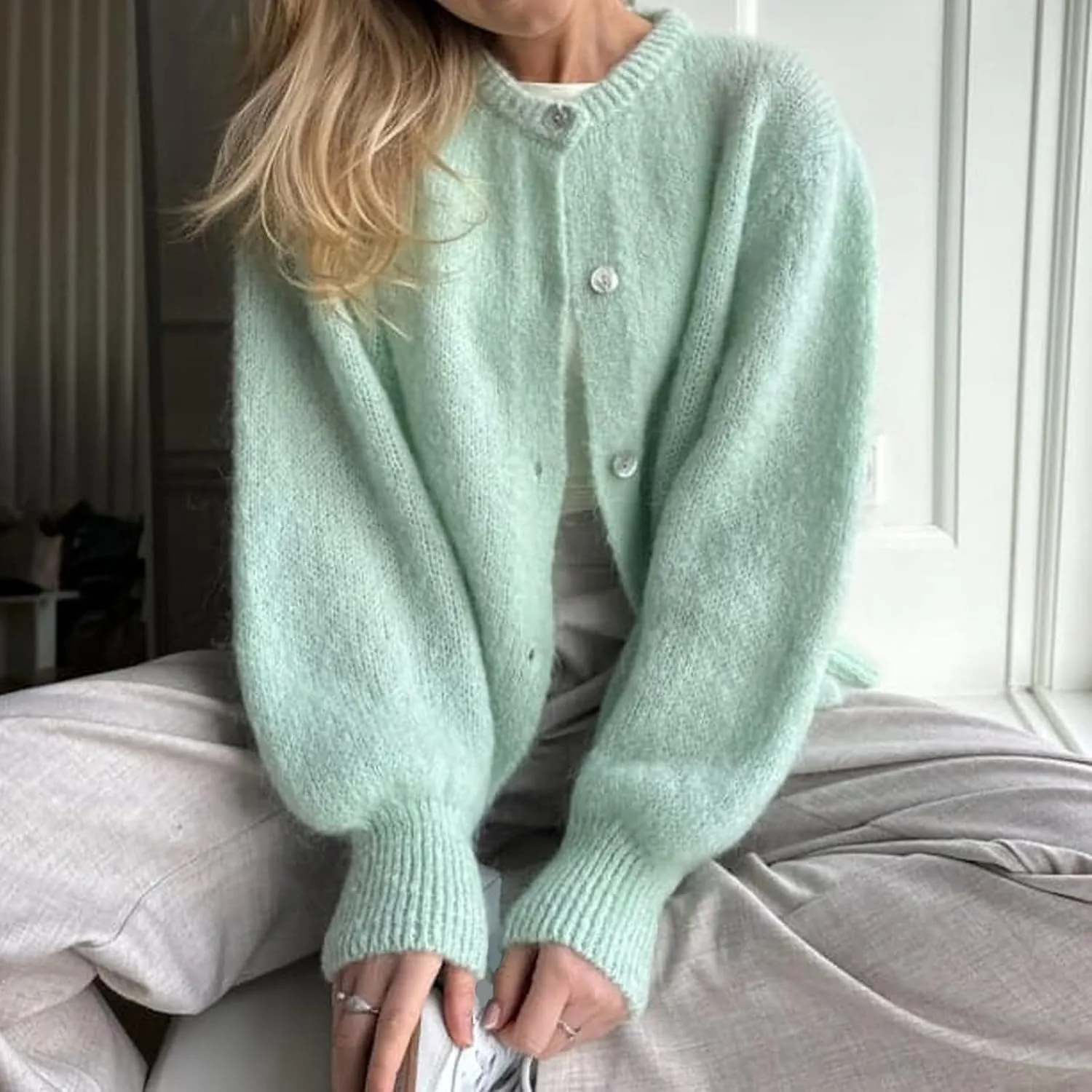 Women Warm Knit Button up Sweaters Open Front Long Sleeve Cardigans Knitwear Sweater Top