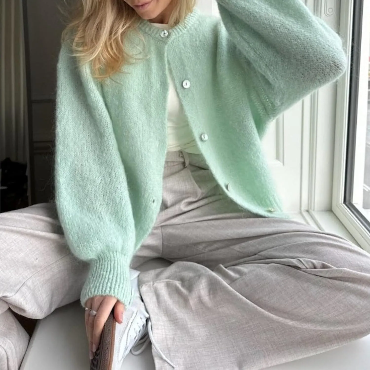 Women Warm Knit Button up Sweaters Open Front Long Sleeve Cardigans Knitwear Sweater Top
