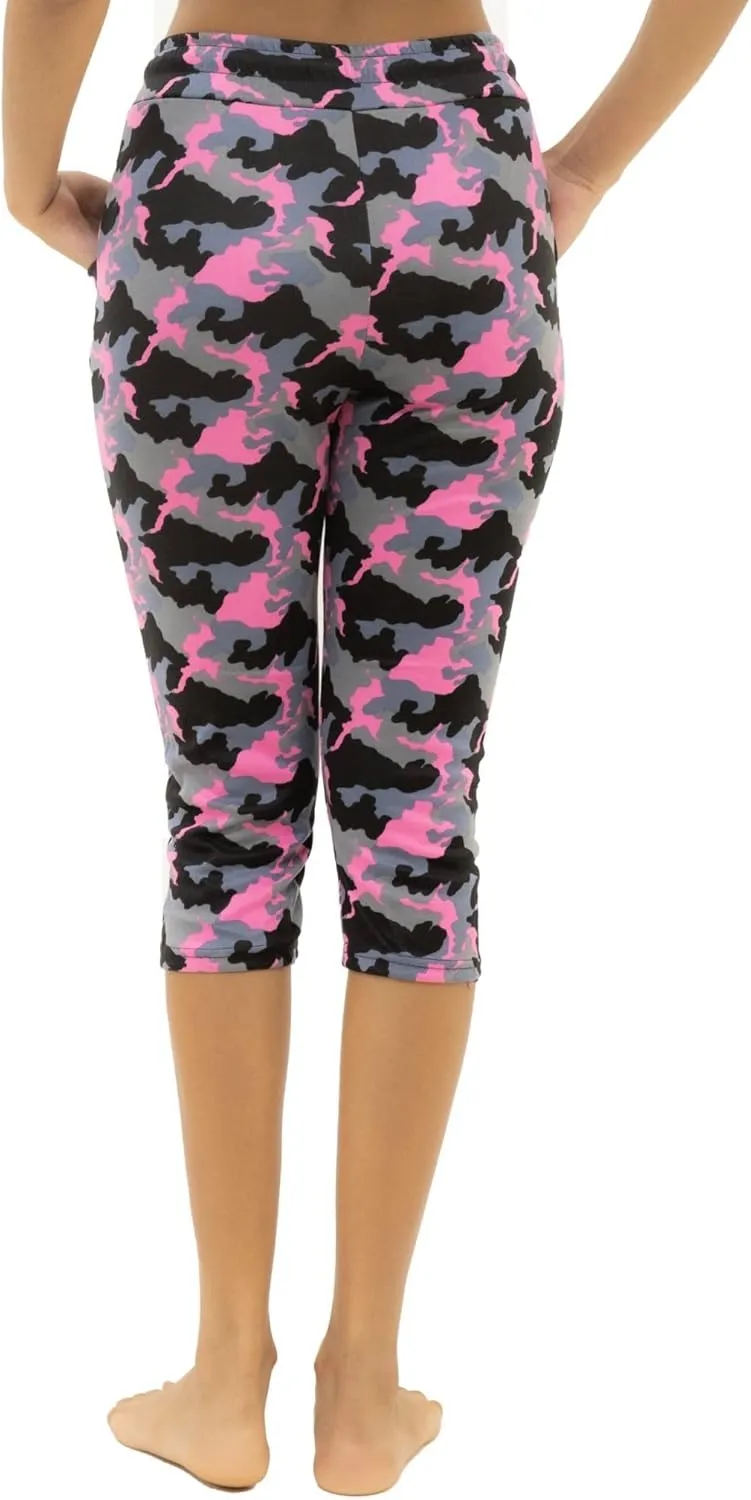Women's Army Capri Sweatpants - Cotton Blend Camouflage Cargo Joggers with Pockets