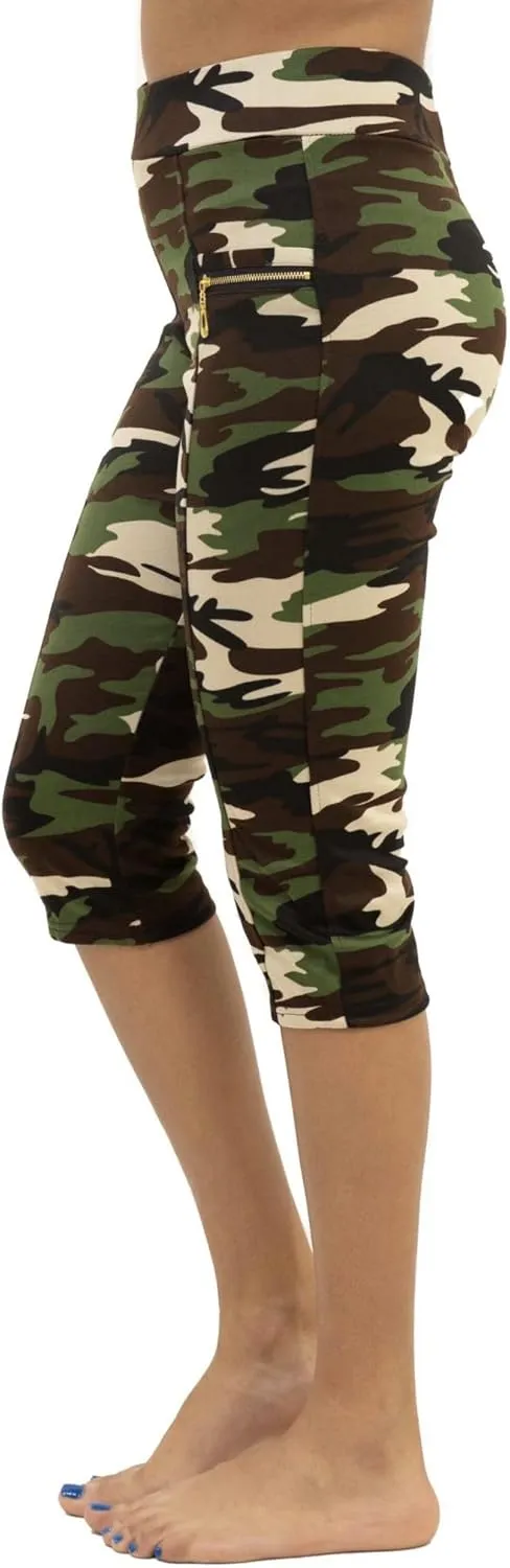 Women's Army Capri Sweatpants - Cotton Blend Camouflage Cargo Joggers with Pockets