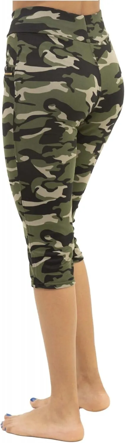 Women's Army Capri Sweatpants - Cotton Blend Camouflage Cargo Joggers with Pockets