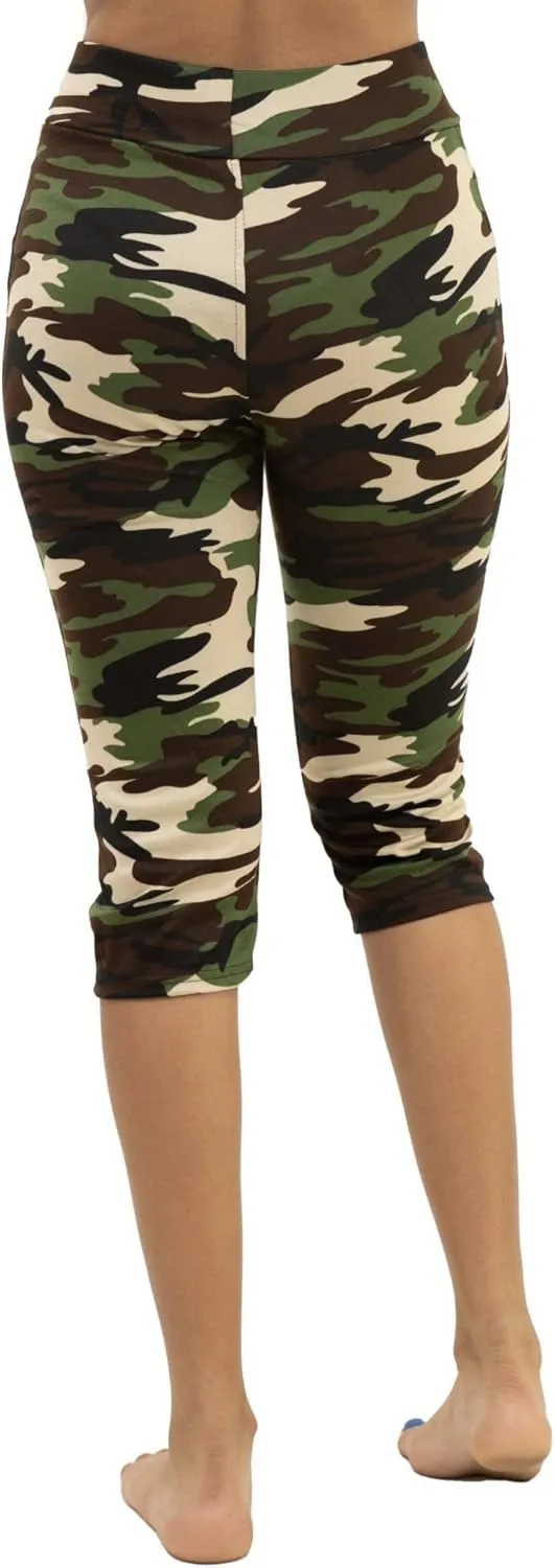 Women's Army Capri Sweatpants - Cotton Blend Camouflage Cargo Joggers with Pockets
