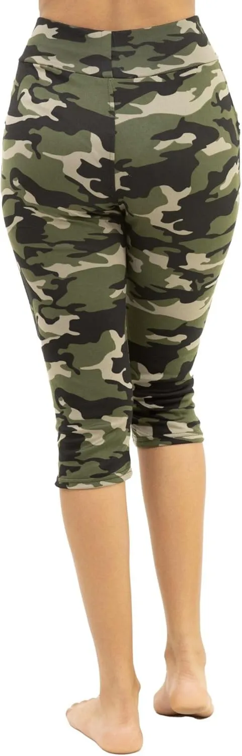 Women's Army Capri Sweatpants - Cotton Blend Camouflage Cargo Joggers with Pockets