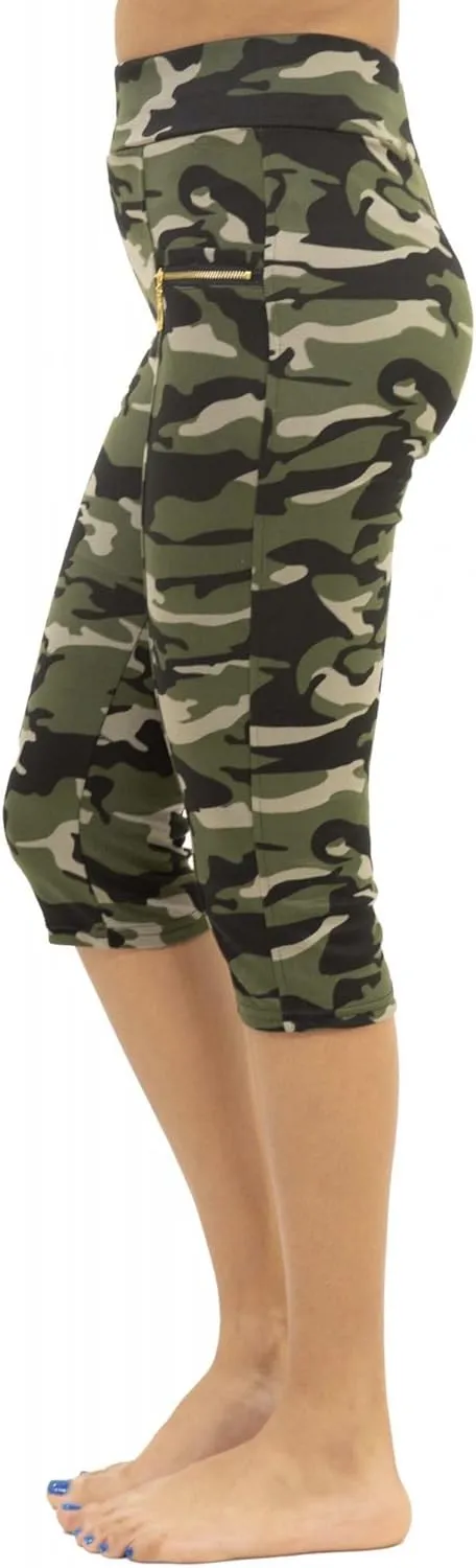 Women's Army Capri Sweatpants - Cotton Blend Camouflage Cargo Joggers with Pockets