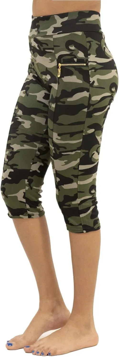 Women's Army Capri Sweatpants - Cotton Blend Camouflage Cargo Joggers with Pockets