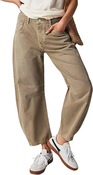Womens Baggy Boyfriend Jeans Vintage Wide Leg Mid Rise Barrel Denim Ankle Pants Cropped Jeans