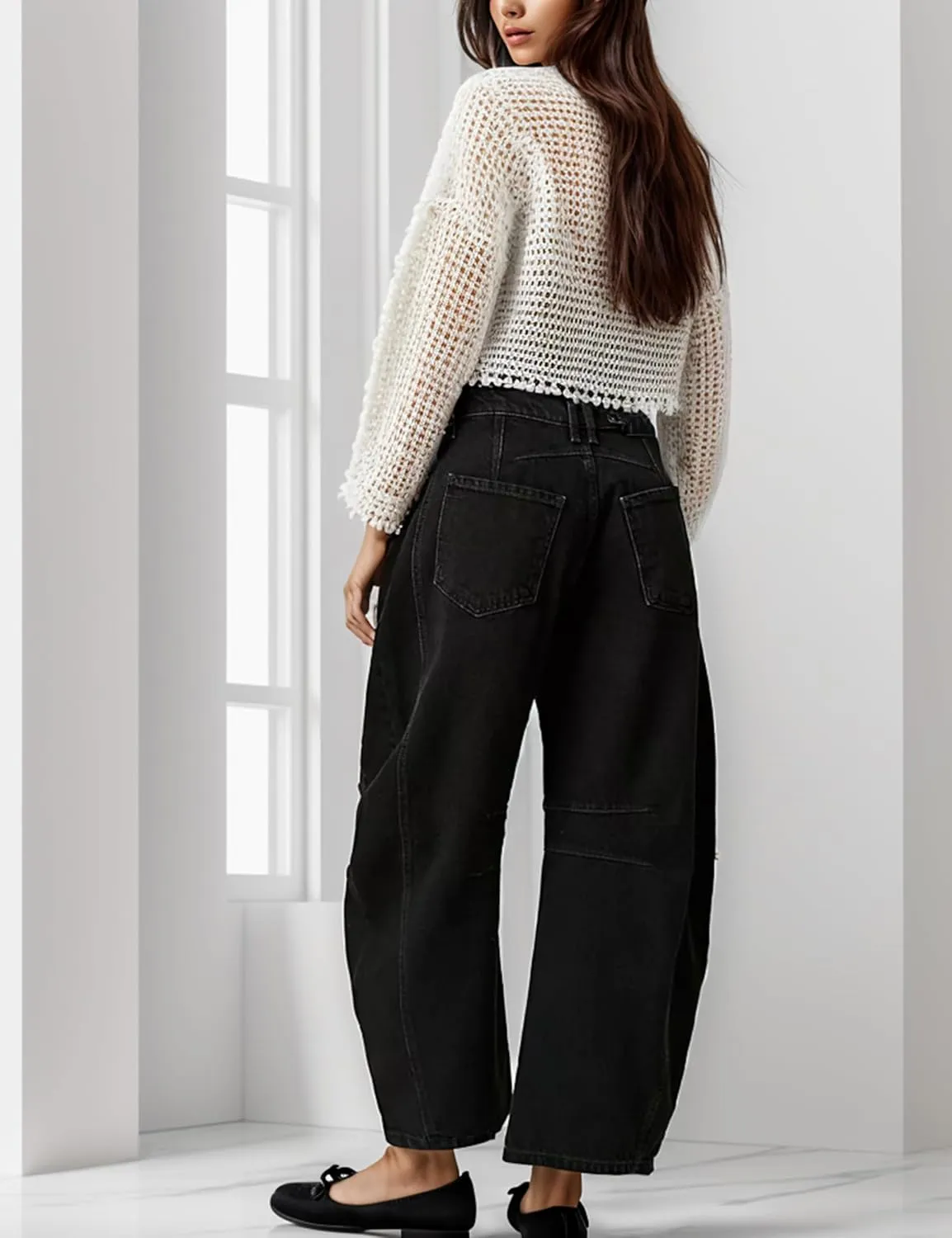 Womens Baggy Boyfriend Jeans Vintage Wide Leg Mid Rise Barrel Denim Ankle Pants Cropped Jeans