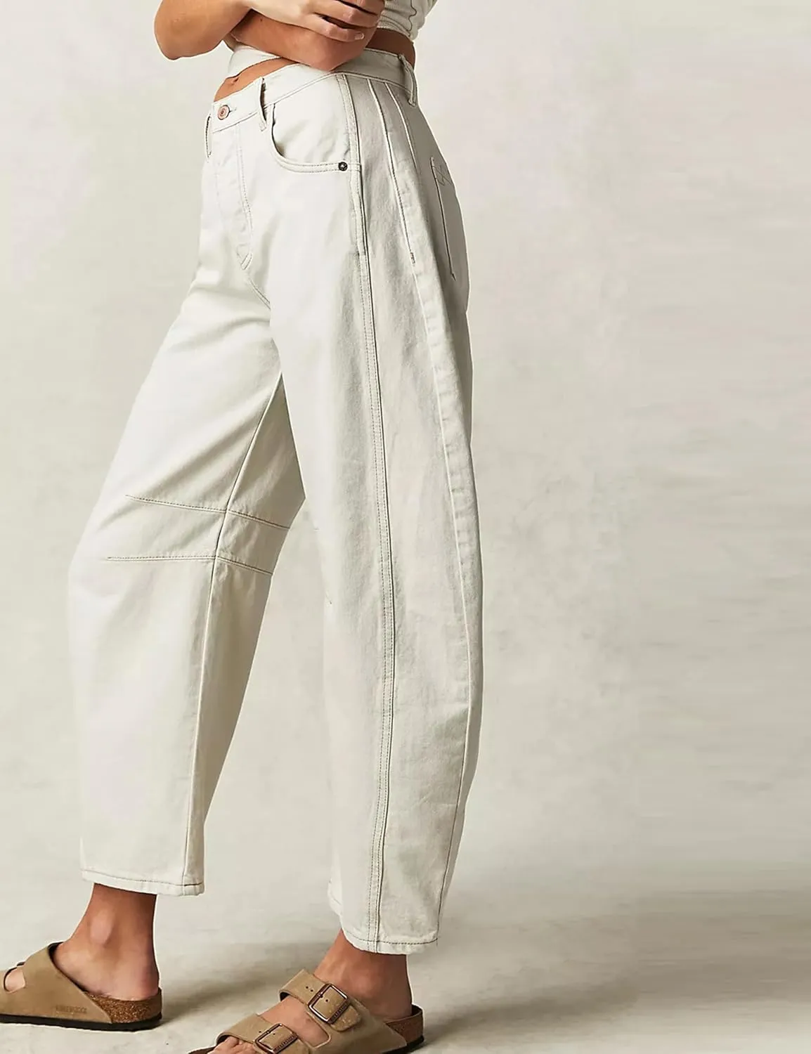Womens Baggy Boyfriend Jeans Vintage Wide Leg Mid Rise Barrel Denim Ankle Pants Cropped Jeans