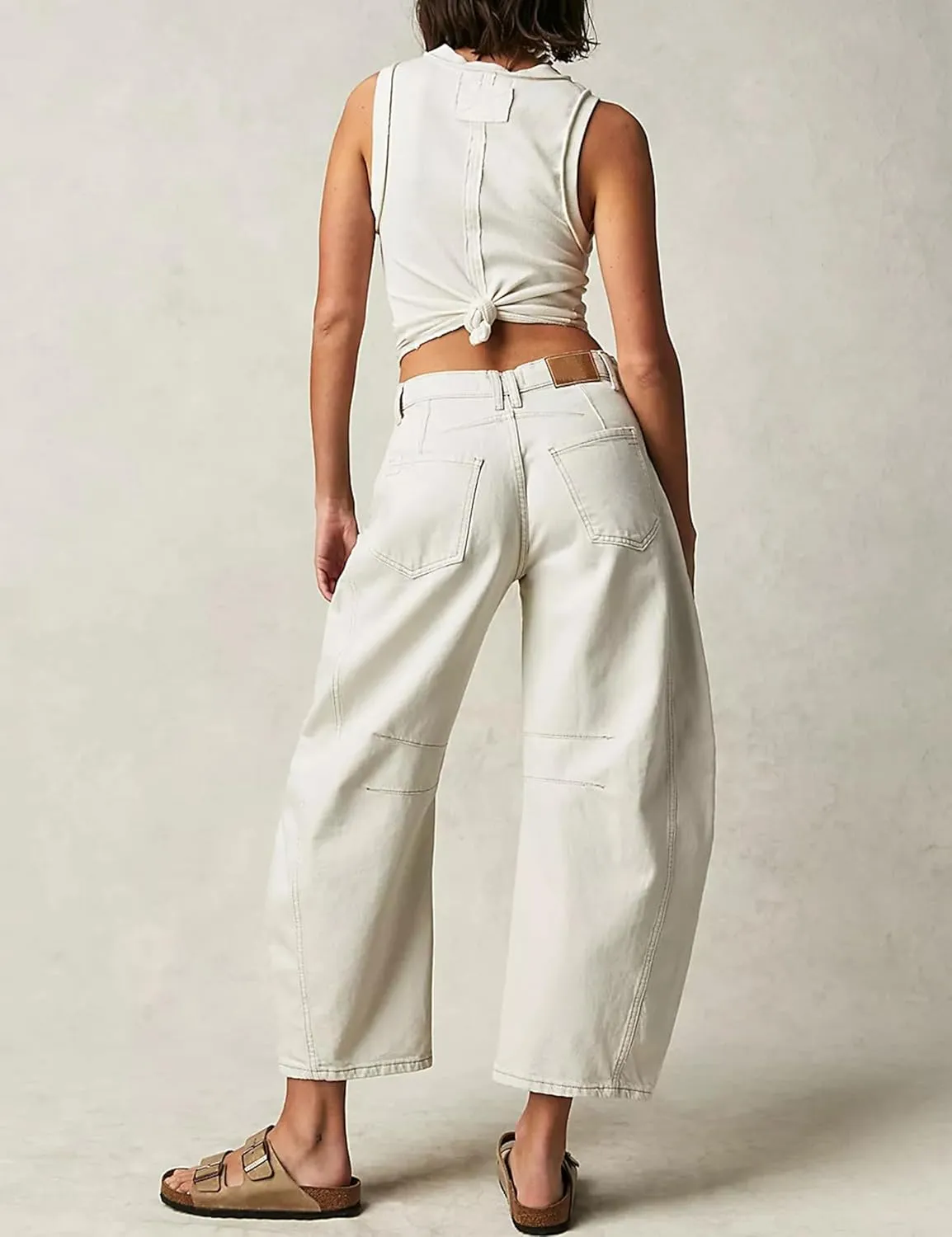 Womens Baggy Boyfriend Jeans Vintage Wide Leg Mid Rise Barrel Denim Ankle Pants Cropped Jeans