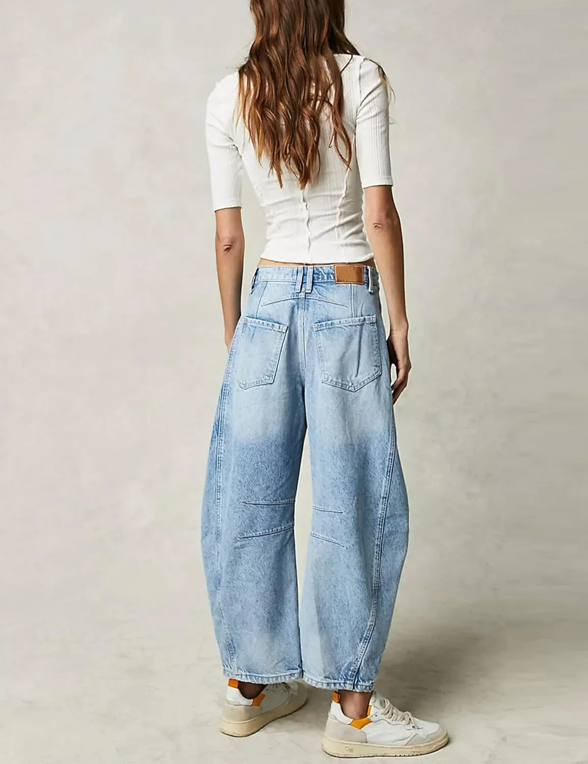 Womens Baggy Boyfriend Jeans Vintage Wide Leg Mid Rise Barrel Denim Ankle Pants Cropped Jeans