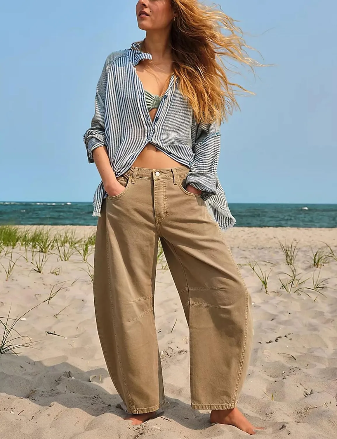Womens Baggy Boyfriend Jeans Vintage Wide Leg Mid Rise Barrel Denim Ankle Pants Cropped Jeans