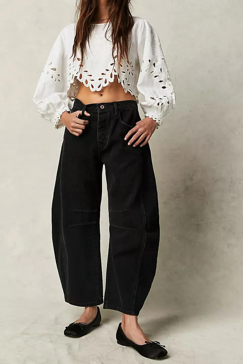Womens Baggy Boyfriend Jeans Vintage Wide Leg Mid Rise Barrel Denim Ankle Pants Cropped Jeans