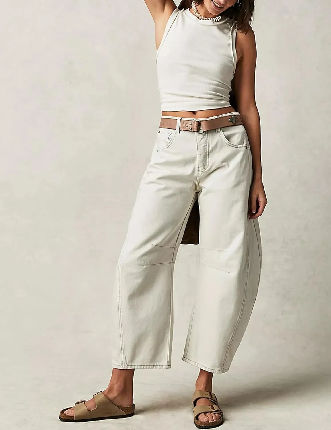 Womens Baggy Boyfriend Jeans Vintage Wide Leg Mid Rise Barrel Denim Ankle Pants Cropped Jeans