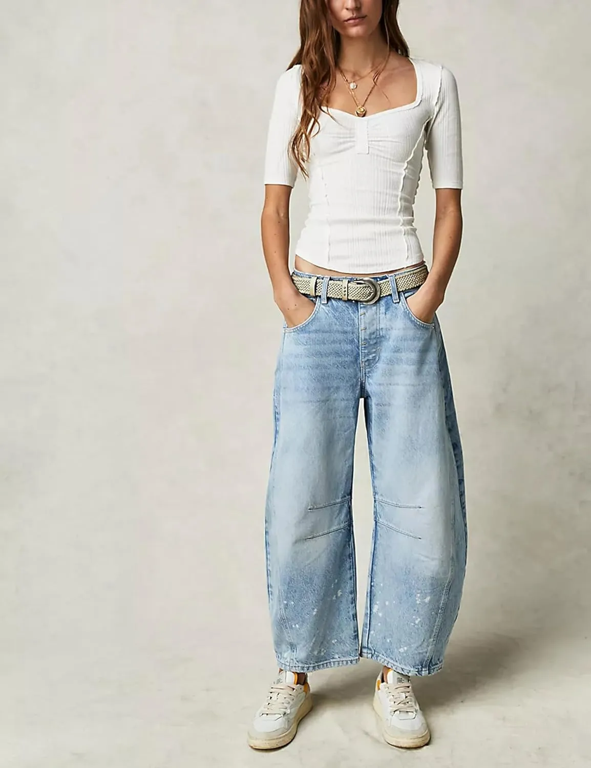 Womens Baggy Boyfriend Jeans Vintage Wide Leg Mid Rise Barrel Denim Ankle Pants Cropped Jeans