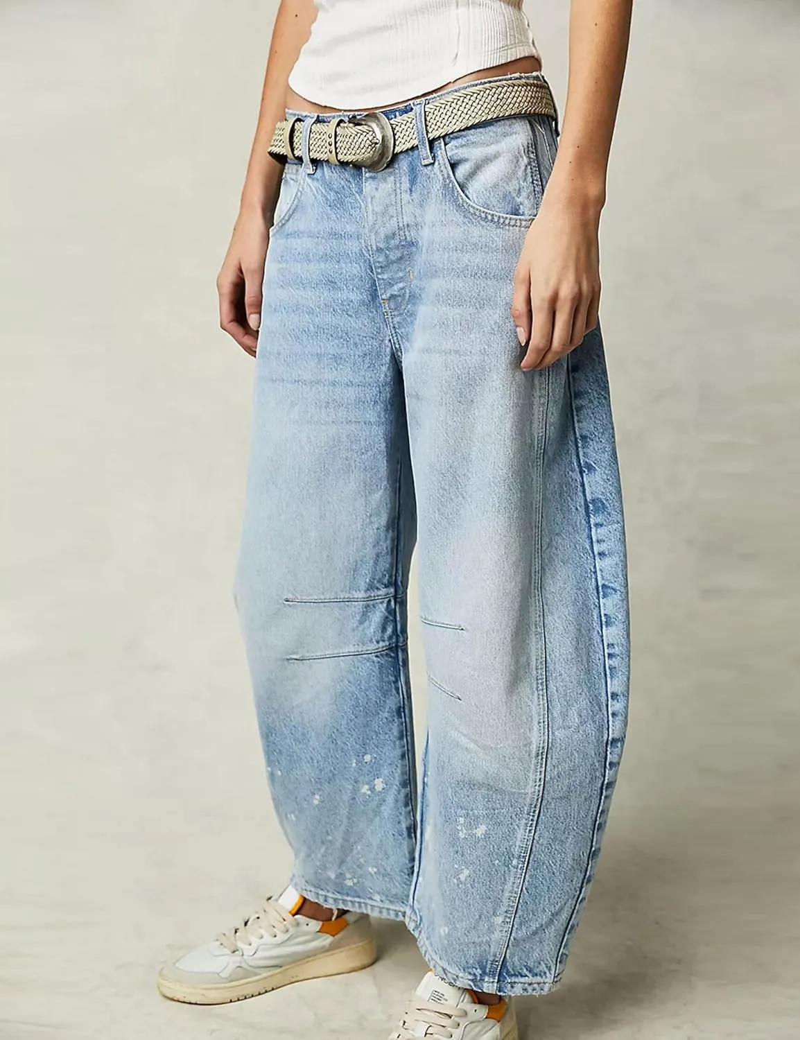 Womens Baggy Boyfriend Jeans Vintage Wide Leg Mid Rise Barrel Denim Ankle Pants Cropped Jeans