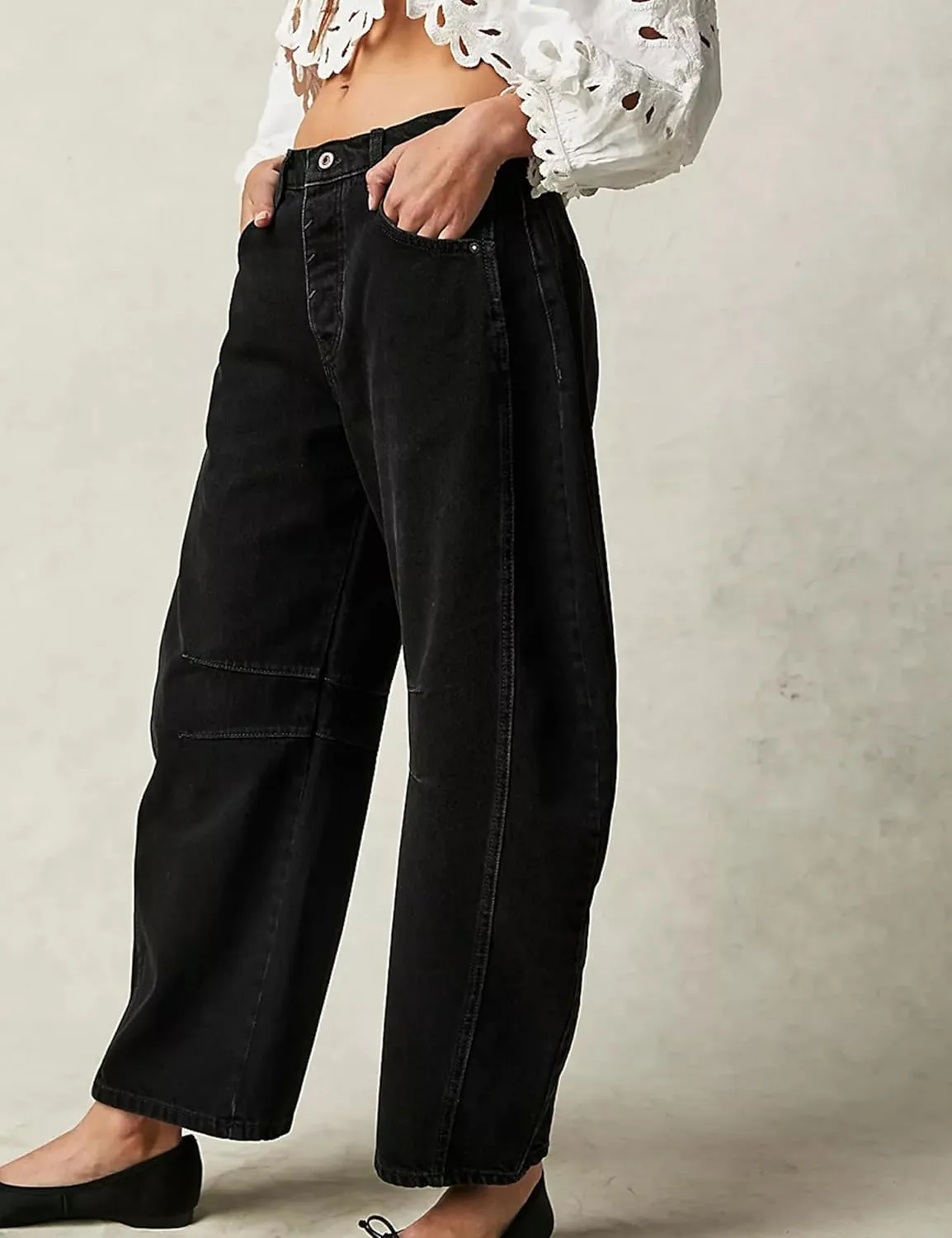 Womens Baggy Boyfriend Jeans Vintage Wide Leg Mid Rise Barrel Denim Ankle Pants Cropped Jeans