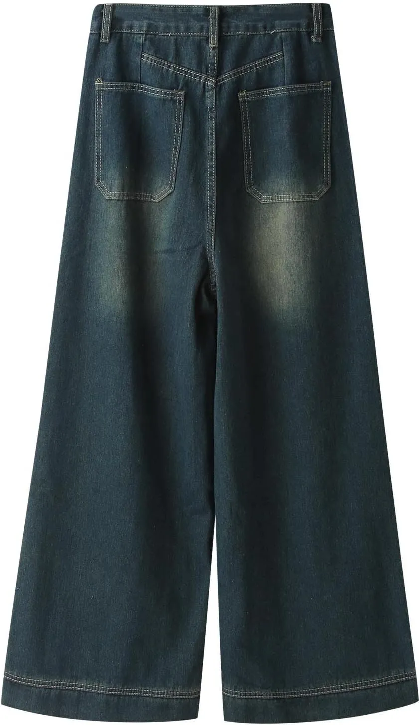 Women's Baggy Jeans Vintage Y2K Wide Leg Jeans High Waisted Boyfriend Pants Loose Fit Cargo Jeans for Teen Girls