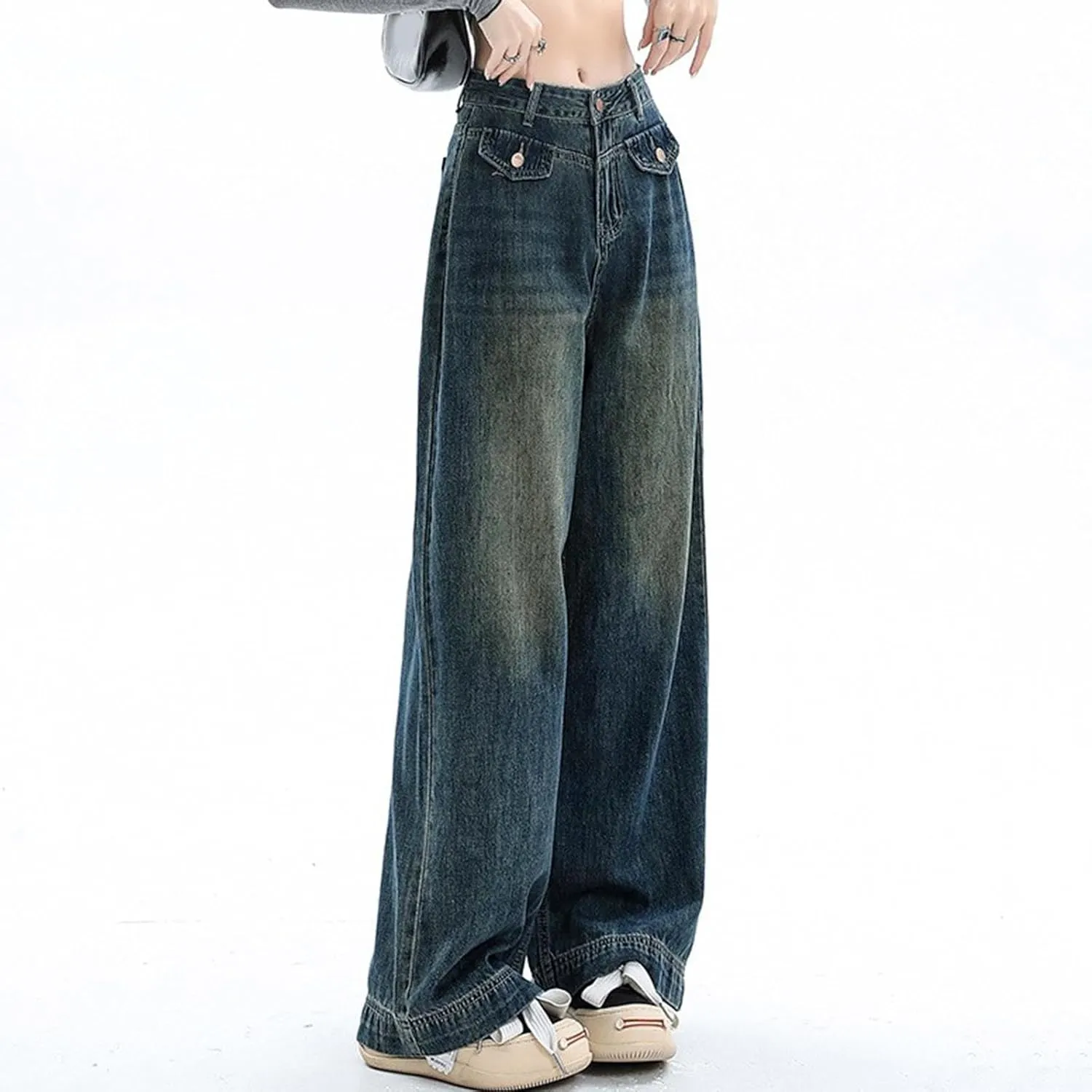 Women's Baggy Jeans Vintage Y2K Wide Leg Jeans High Waisted Boyfriend Pants Loose Fit Cargo Jeans for Teen Girls