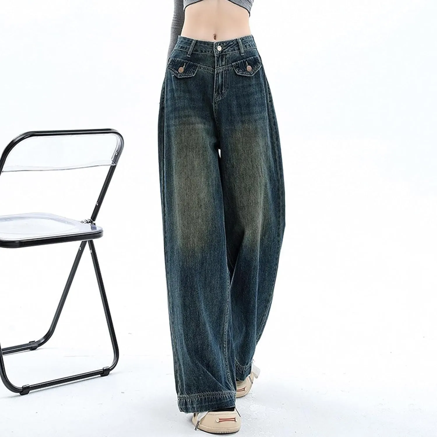 Women's Baggy Jeans Vintage Y2K Wide Leg Jeans High Waisted Boyfriend Pants Loose Fit Cargo Jeans for Teen Girls