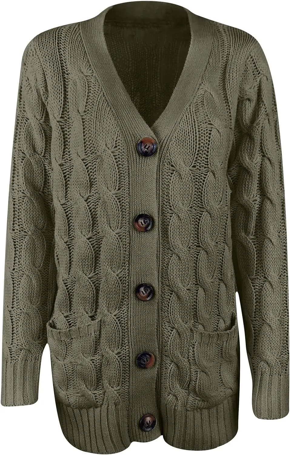 Womens Cable Knit Cotton Cardigan Sweaters Button V Neck Open Front Midi Sweater Jacket Winter Chunky Sweater Coat