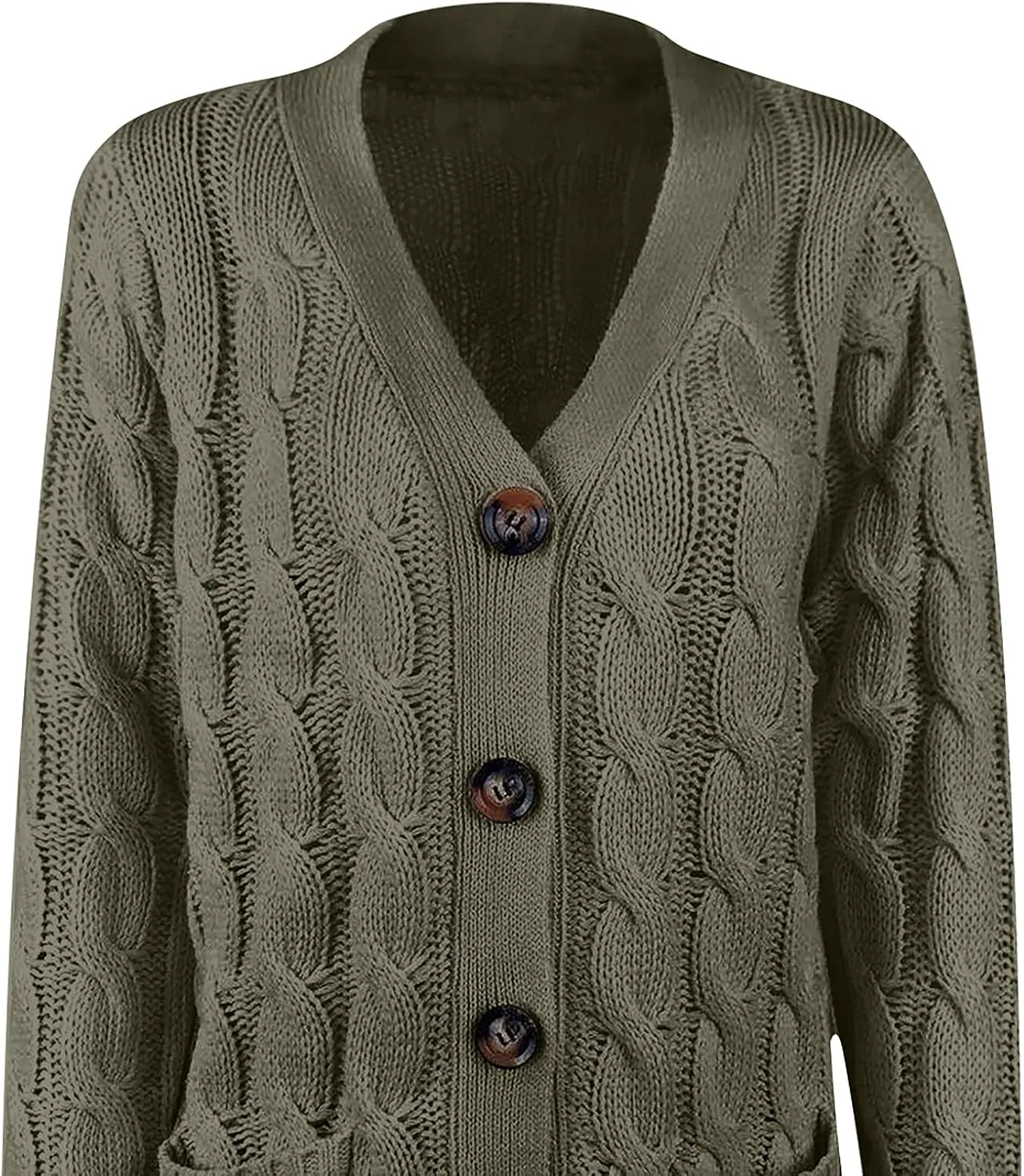 Womens Cable Knit Cotton Cardigan Sweaters Button V Neck Open Front Midi Sweater Jacket Winter Chunky Sweater Coat