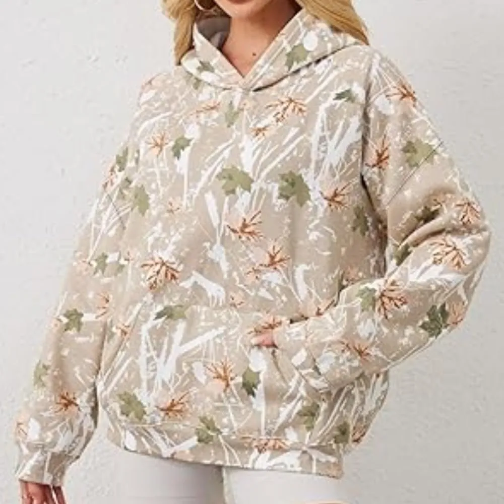 Womens Camo Hoodie Mens Camo Sweatshirt Maple Leaf Graphic Hoodies for Women Trendy Oversized Pullover Hoodies Y2k