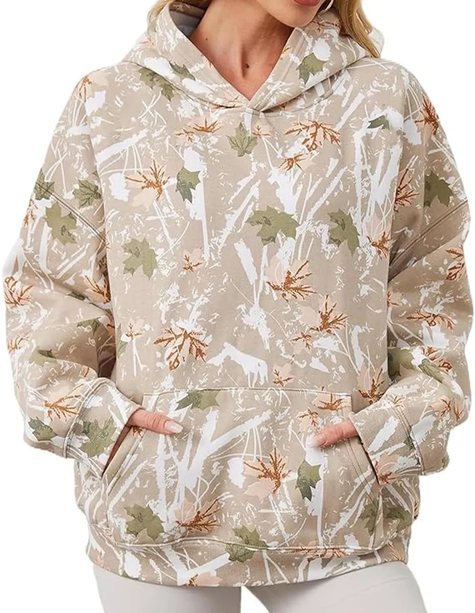 Womens Camo Hoodie Mens Camo Sweatshirt Maple Leaf Graphic Hoodies for Women Trendy Oversized Pullover Hoodies Y2k