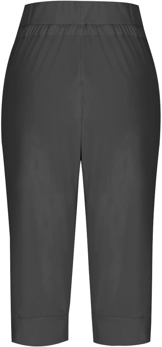 Womens Capri Pants Drawstring High Waisted Lightweight Workout Joggers Loose Stretch Yoga Hiking Pants with Pockets