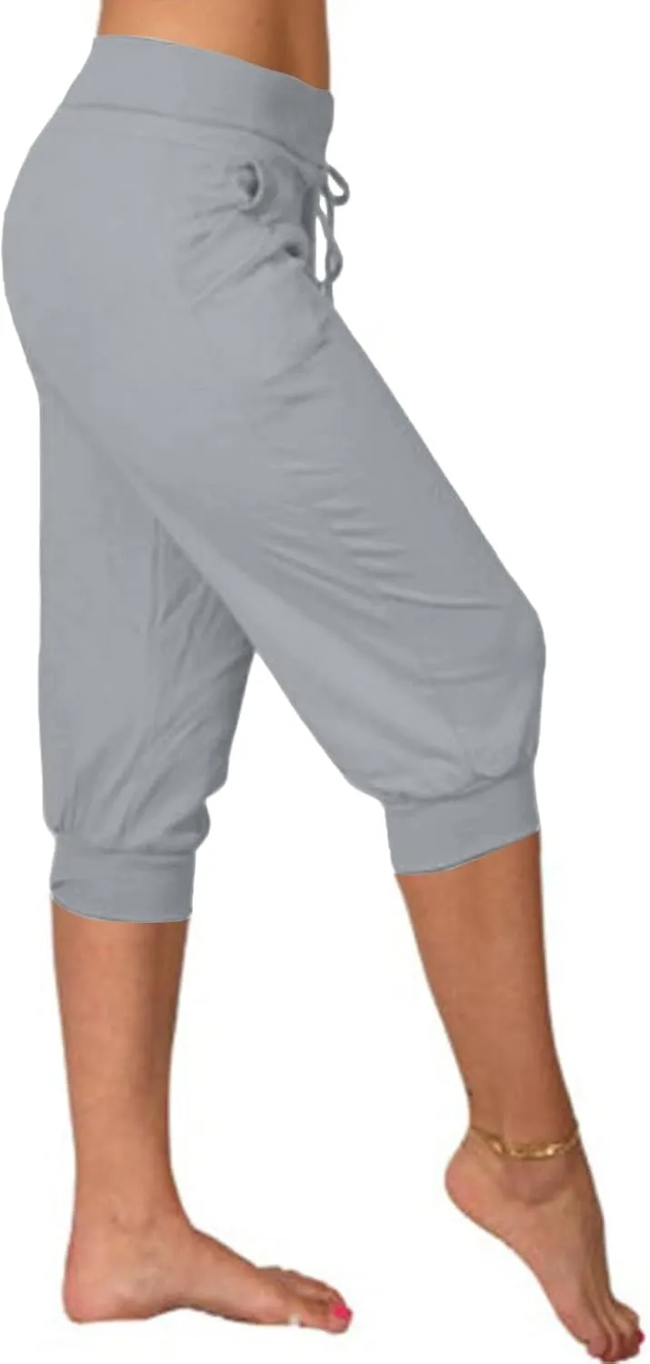 Womens Capri Pants Drawstring High Waisted Lightweight Workout Joggers Loose Stretch Yoga Hiking Pants with Pockets