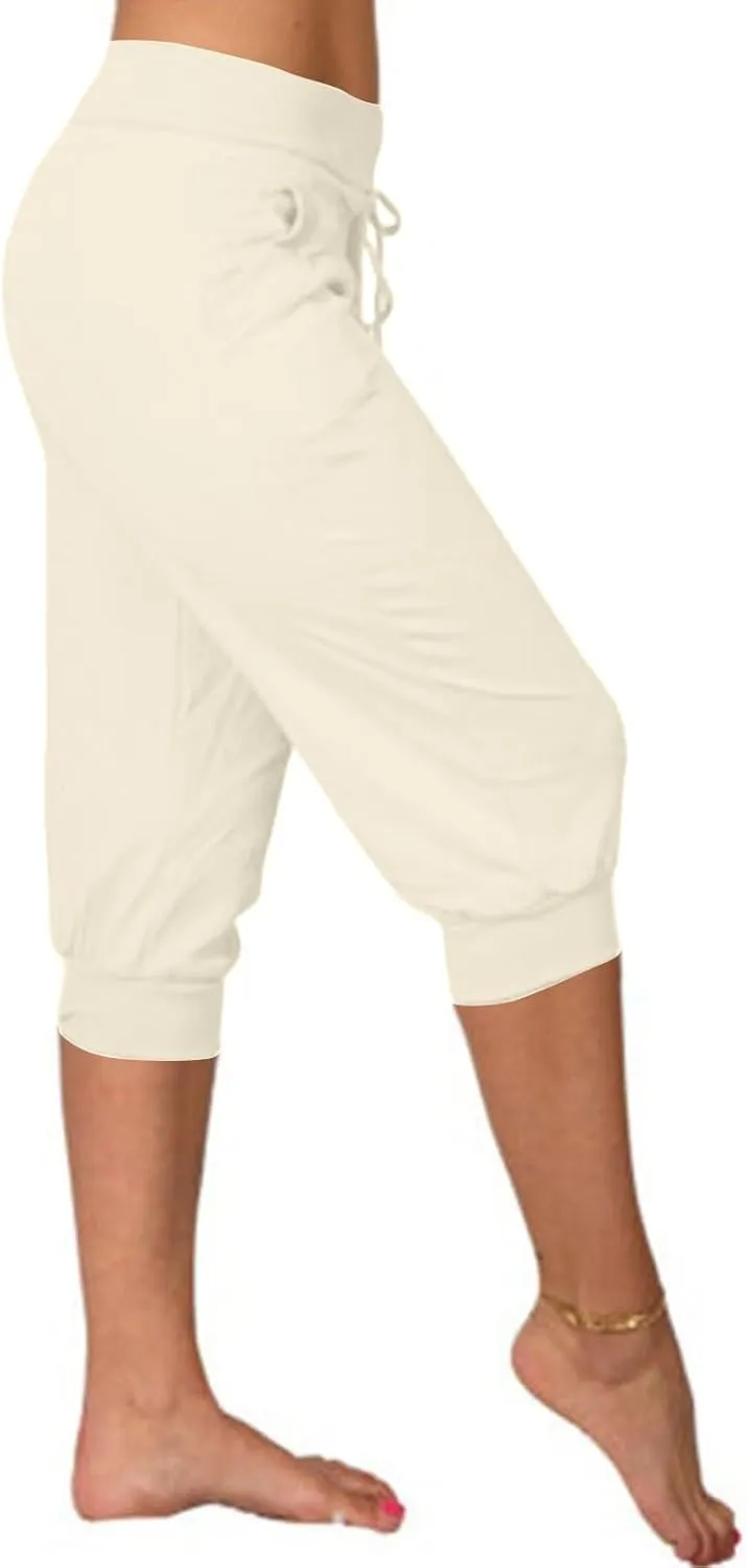Womens Capri Pants Drawstring High Waisted Lightweight Workout Joggers Loose Stretch Yoga Hiking Pants with Pockets