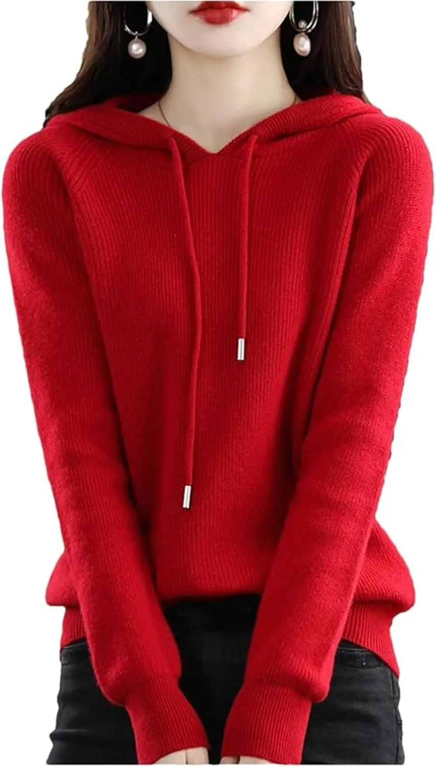 Womens Cashmere Sweater with Hooded Pullovers Fall Winter Cashmere Hooded Sweater Loose Knitting Pullover Sweater