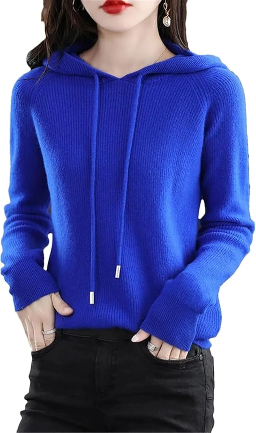 Womens Cashmere Sweater with Hooded Pullovers Fall Winter Cashmere Hooded Sweater Loose Knitting Pullover Sweater