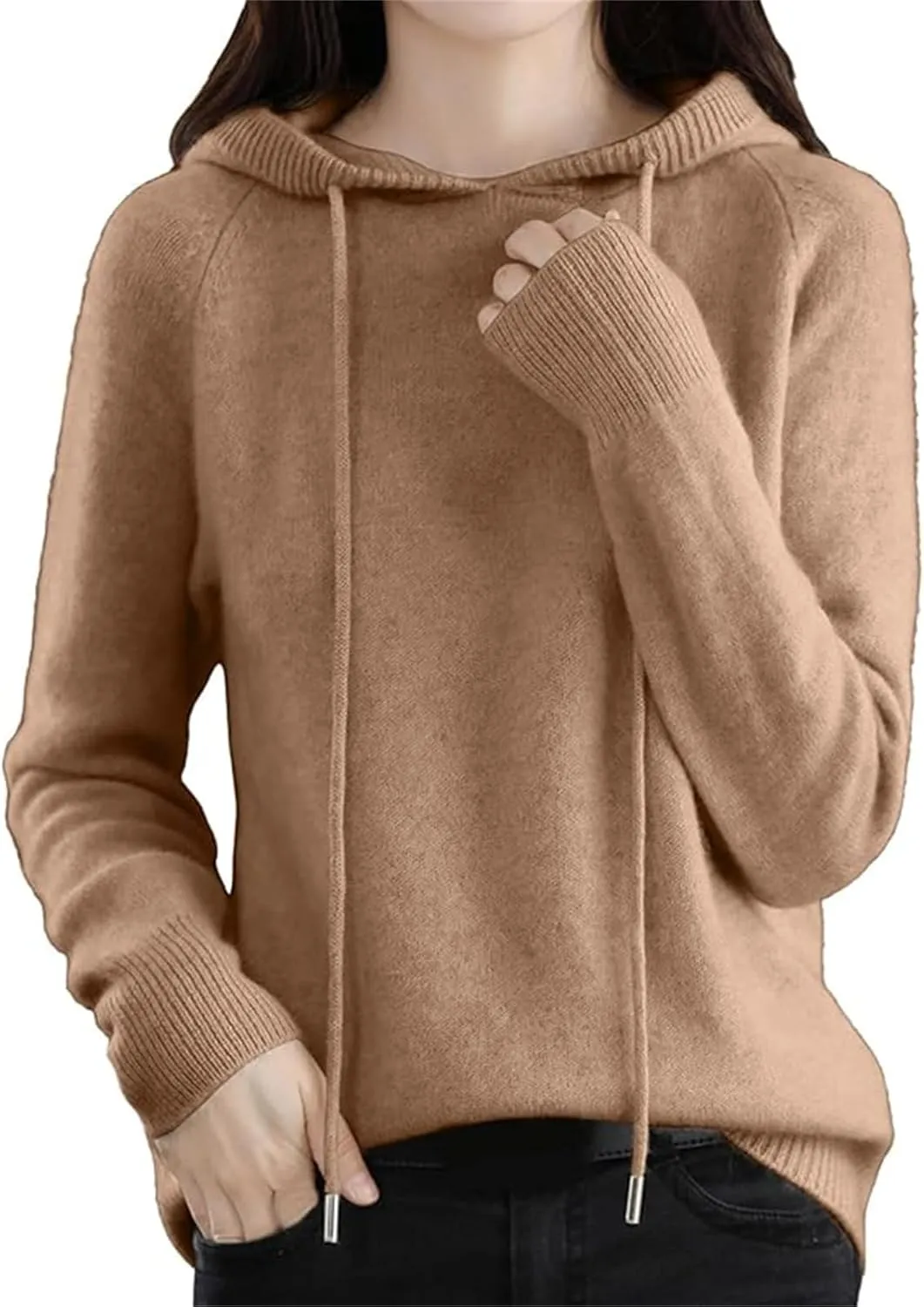 Womens Cashmere Sweater with Hooded Pullovers Fall Winter Cashmere Hooded Sweater Loose Knitting Pullover Sweater
