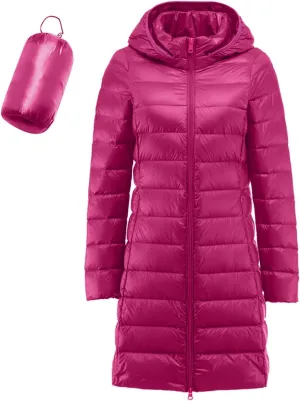 Women's Coat Warm Puffer Jacket Long Hooded Parka Water-Resistant Knee Length Hooded Quilted Down Coat