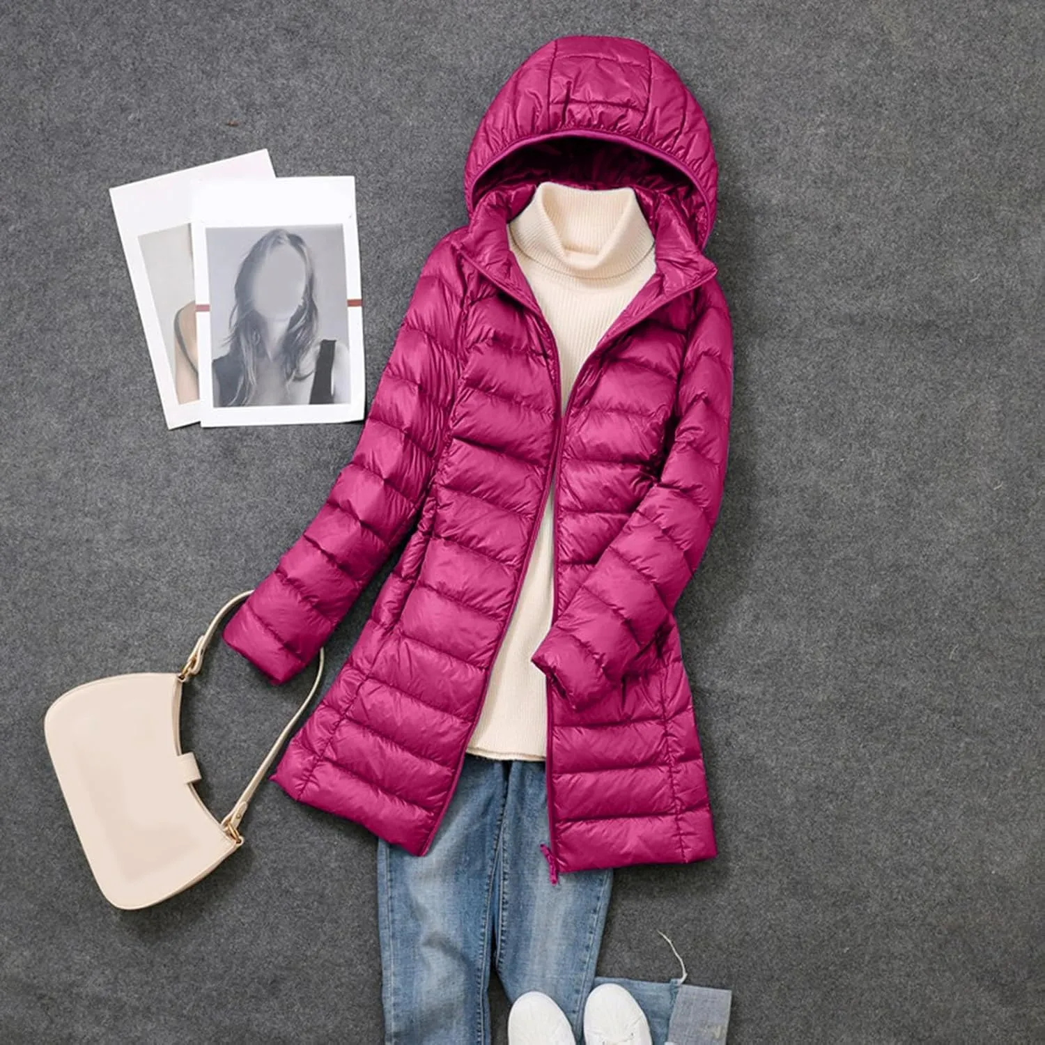 Women's Coat Warm Puffer Jacket Long Hooded Parka Water-Resistant Knee Length Hooded Quilted Down Coat