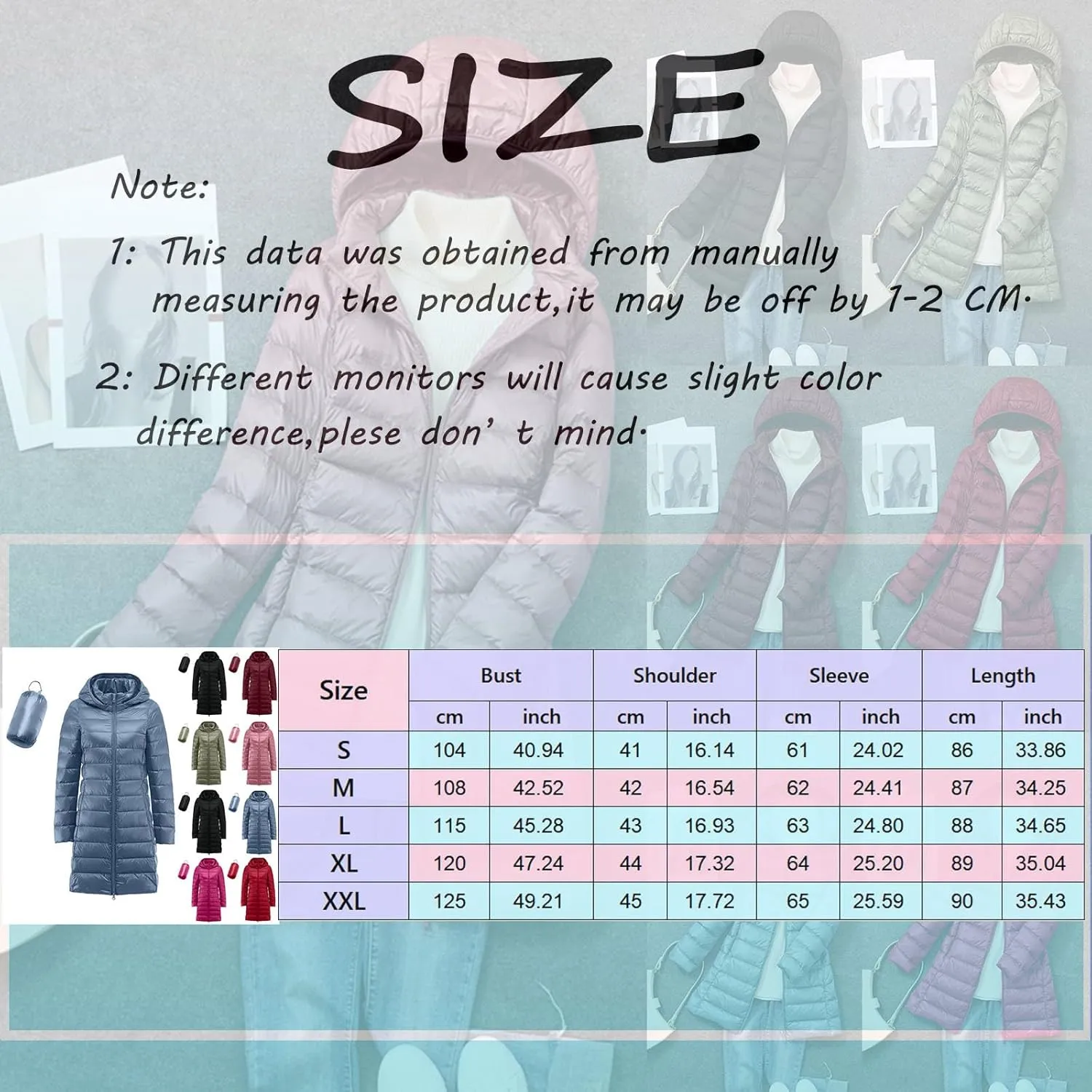 Women's Coat Warm Puffer Jacket Long Hooded Parka Water-Resistant Knee Length Hooded Quilted Down Coat