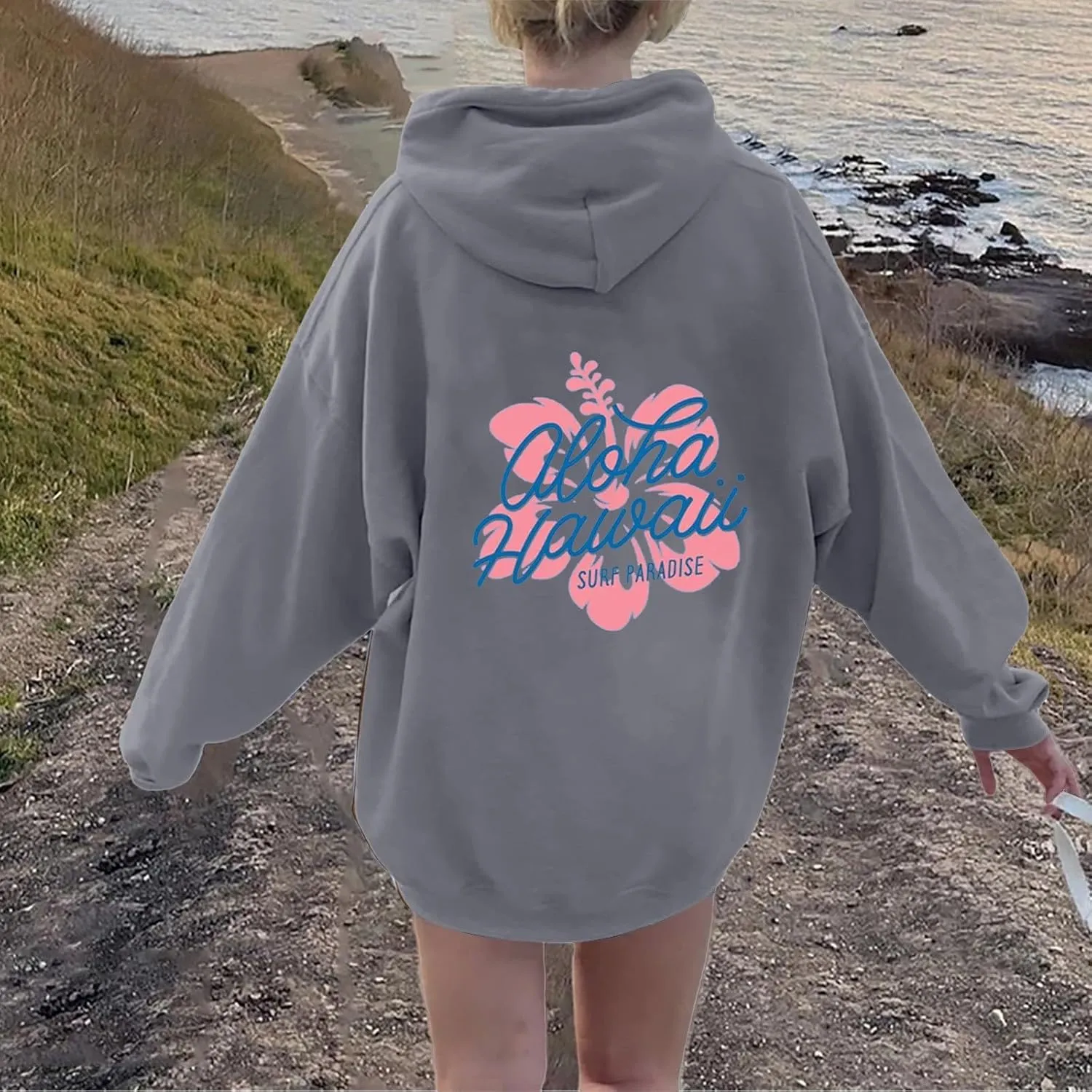 Womens Cute Hoodies Pink Hoodie Oversized Letter Print Graphic Hoodies Teen Girl Long Sleeve Y2K Preppy Sweatshirts