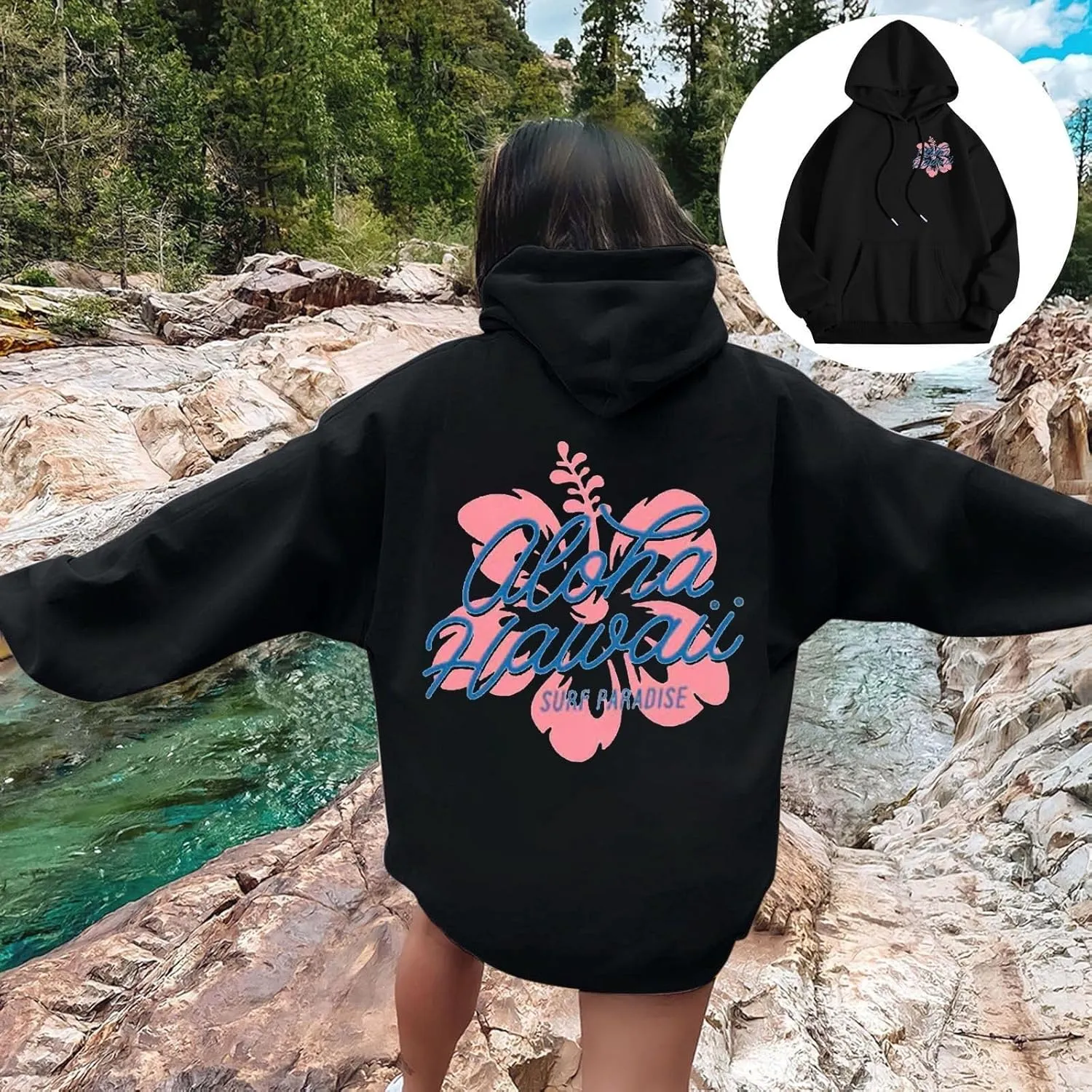 Womens Cute Hoodies Pink Hoodie Oversized Letter Print Graphic Hoodies Teen Girl Long Sleeve Y2K Preppy Sweatshirts
