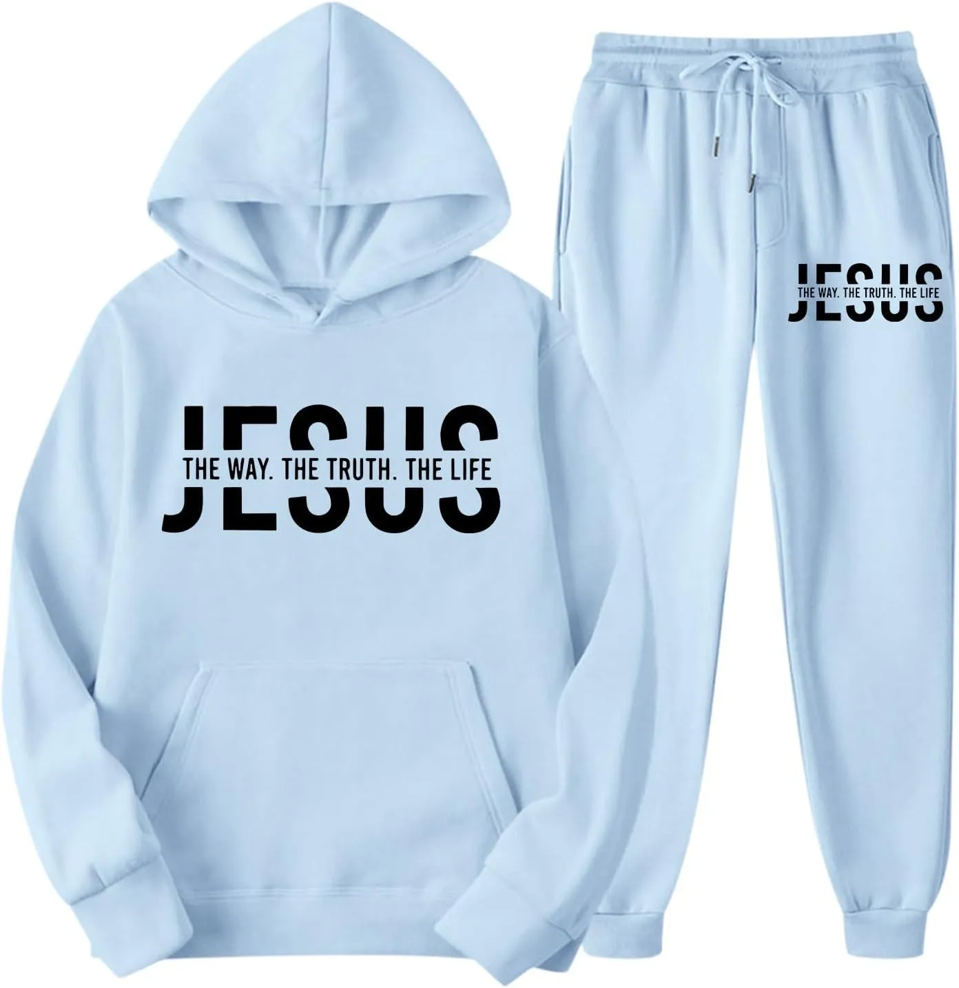 Women's Cute Pink Graphic Christian Sweatsuits 2 Piece Outfit Sets Long Sleeve Hoodie with Pocket and Pants Tracksuit