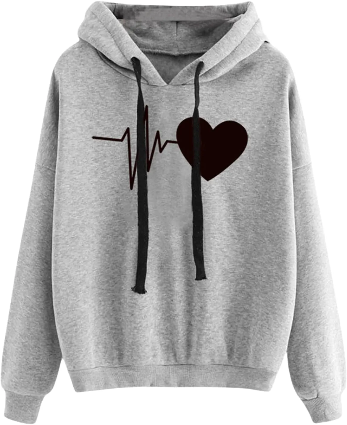 Womens Drawstring Hoodie Long Sleeve Heart Print Pullover Hooded Sweatshirt Fleece Lined Thicken Warm Fall Trendy Tops
