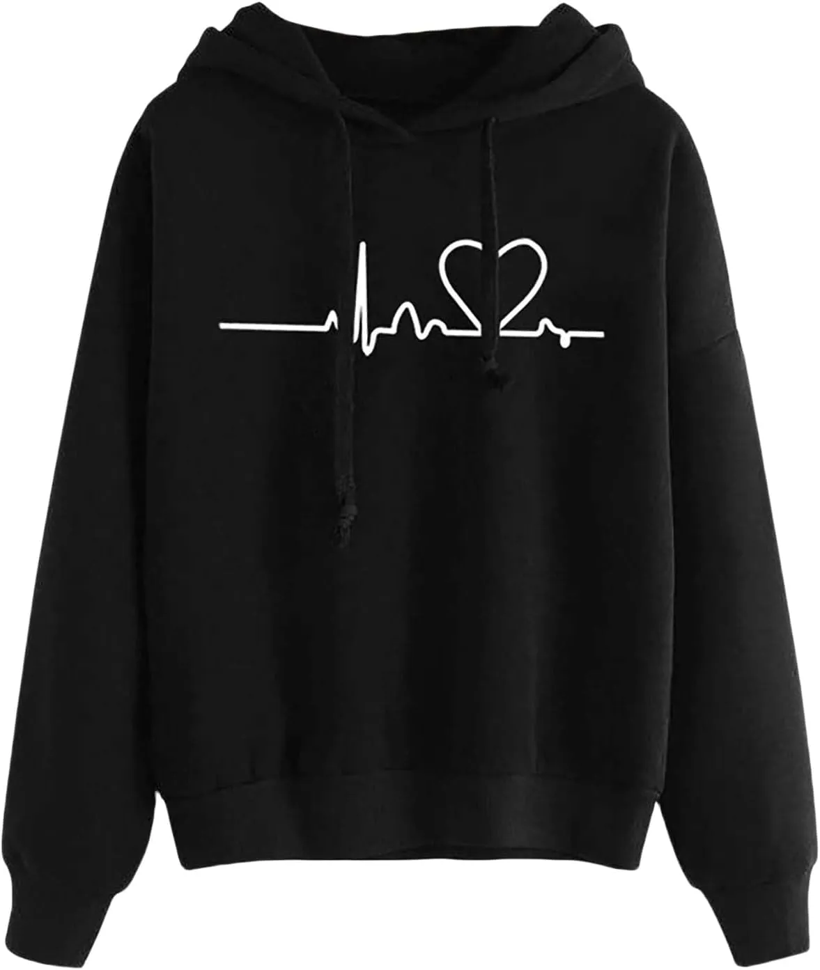 Womens Drawstring Hoodie Long Sleeve Heart Print Pullover Hooded Sweatshirt Fleece Lined Thicken Warm Fall Trendy Tops