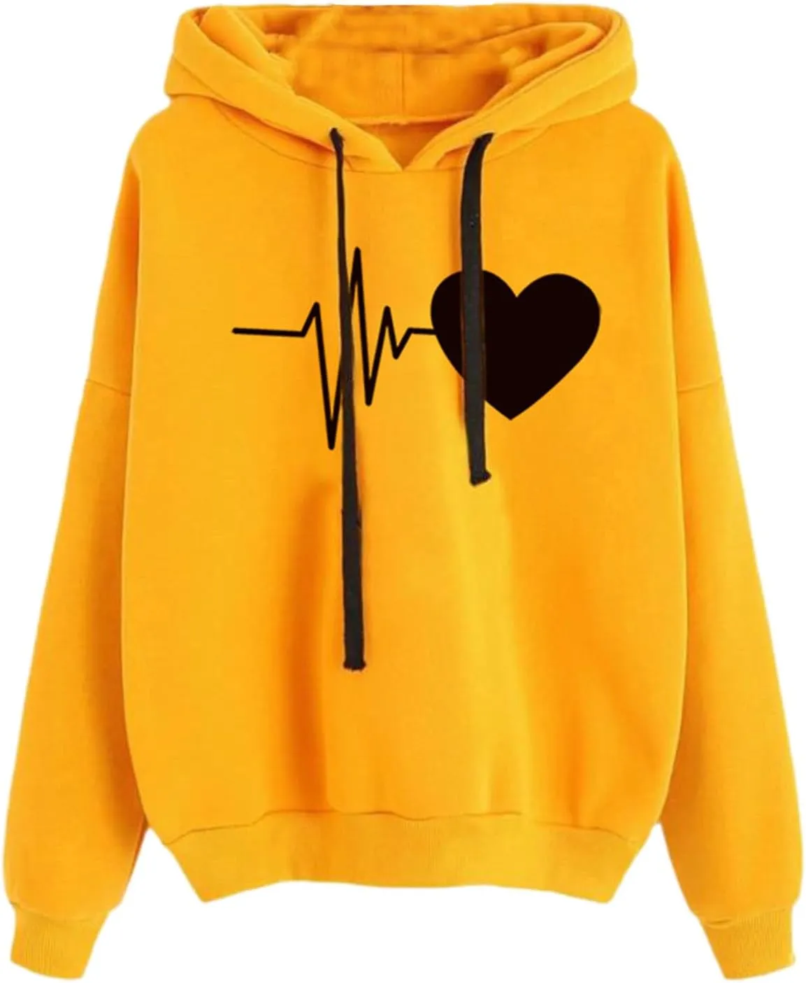 Womens Drawstring Hoodie Long Sleeve Heart Print Pullover Hooded Sweatshirt Fleece Lined Thicken Warm Fall Trendy Tops
