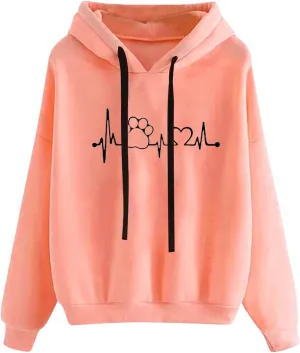 Womens Drawstring Hoodie Long Sleeve Heart Print Pullover Hooded Sweatshirt Fleece Lined Thicken Warm Fall Trendy Tops
