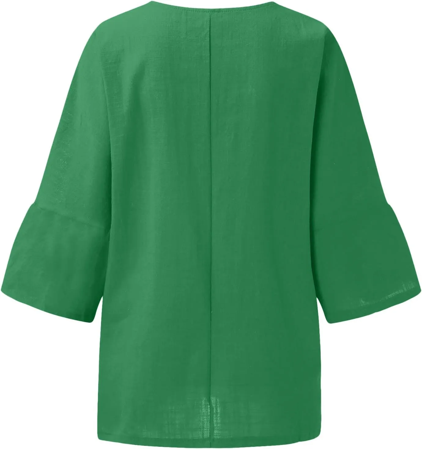 Women's Elbow Sleeve Cotton Linen Tops Simple Solid Color Tees Shirts V Neck Loose Lightweight Blouse