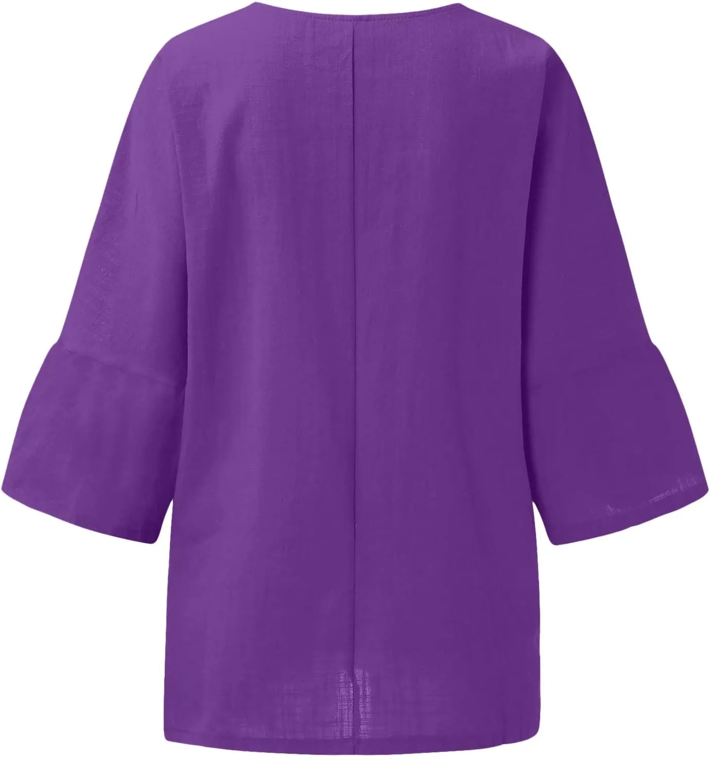 Women's Elbow Sleeve Cotton Linen Tops Simple Solid Color Tees Shirts V Neck Loose Lightweight Blouse