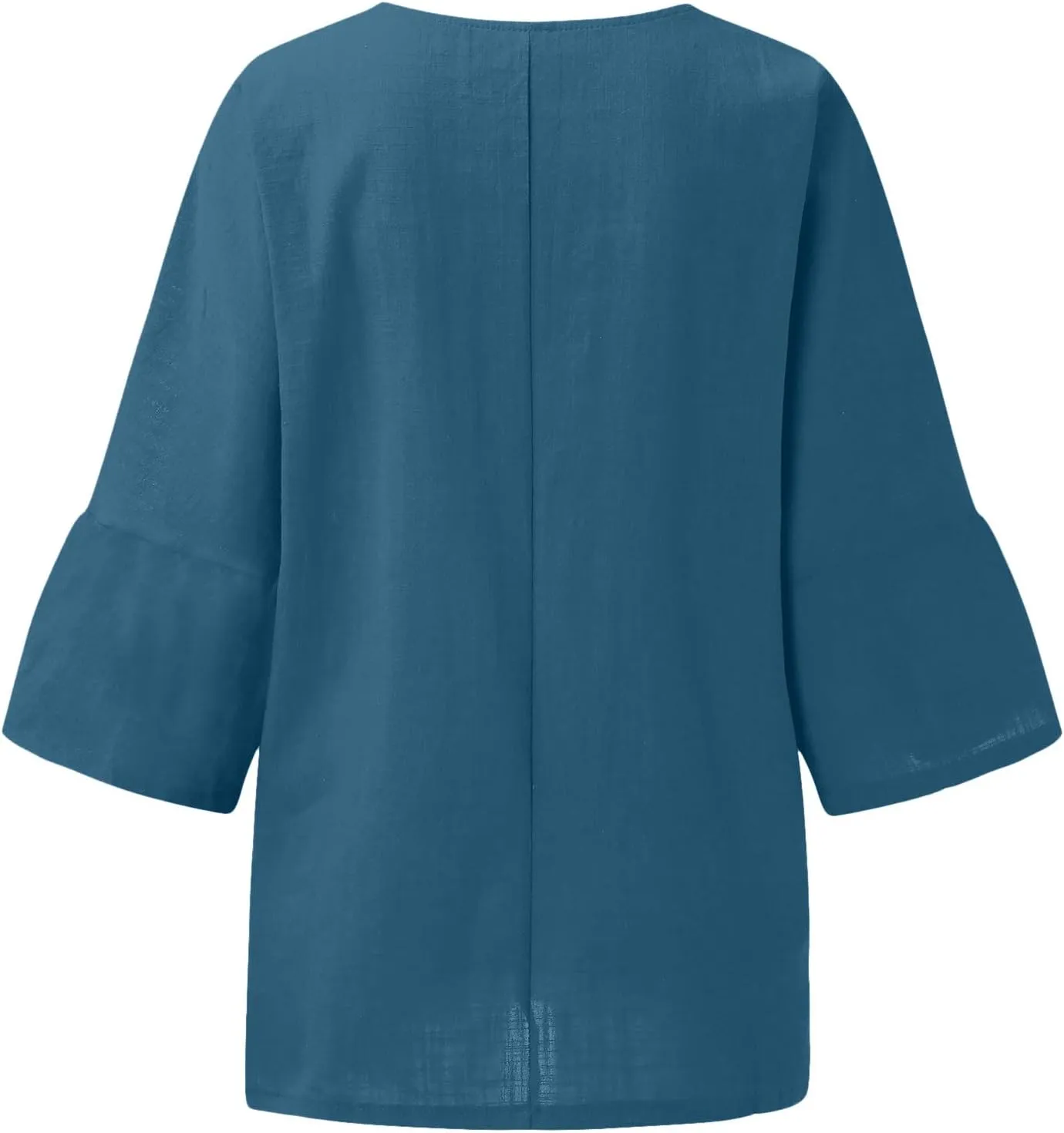 Women's Elbow Sleeve Cotton Linen Tops Simple Solid Color Tees Shirts V Neck Loose Lightweight Blouse