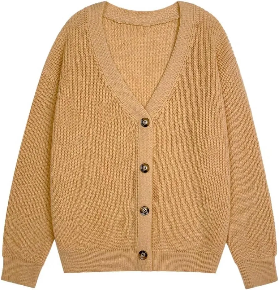 Womens Fall Laies Cute Ribbed Knit V Neck Color Block Striped Button Fake Pocket Long Sleeve Sweater Cardigan 2024